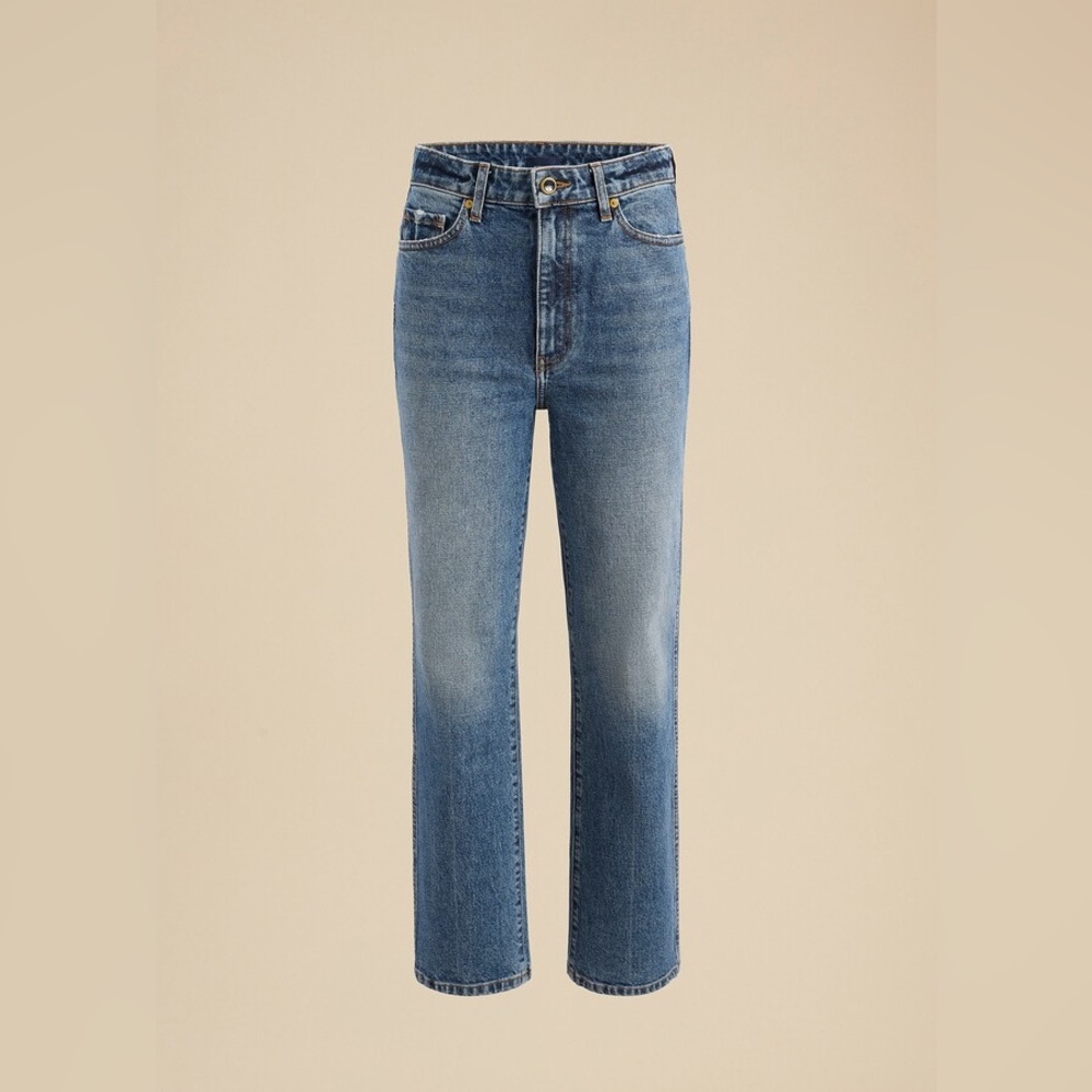 $520 Khaite Abigail 25 Stretch Columbia Jeans High Rise Straight Light Blue 26